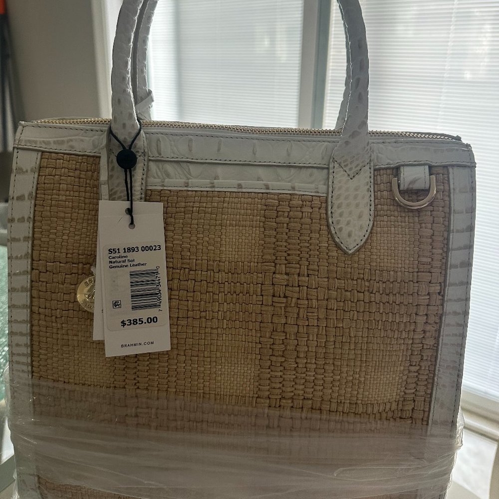 Brahmin White leather/wicker handbag - New/Tags